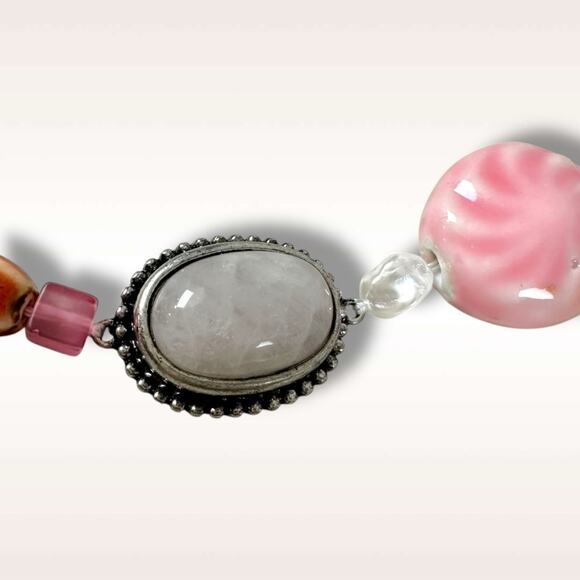 Free People Bohemian Chunky Agnes Choker Silver Pink Beach Boho NWT HTF Layering - Picture 7 of 14